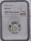 1959‑D Roosevelt Dime • NGC MS66 FT • Full Torch • 90% Silver • High Grade 10C