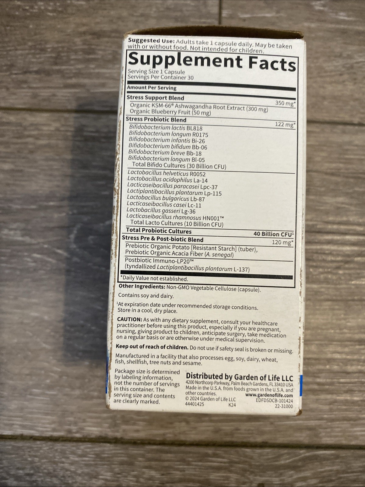 Garden of Life Digestive & Stress Daily Care Probiotic 30 Capsules EXP 1/2027