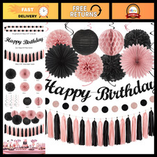 Blush Pink Happy Birthday Banner Party Decorations - 31pcs Rose Gold Decor, La