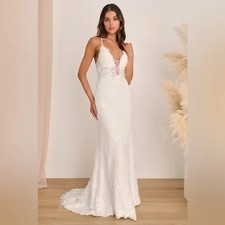 Lulus Women Everlasting Affection Lace Backless Mermaid Maxi Dress White 8