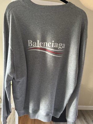 Balenciaga Men's Gray Logo Graphic Print Crew Neck Pullover Sweatshirt