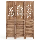 67” Folding Room Divider, 3 Panel Wooden Privacy Screen w/Tree & Leaves Cutout