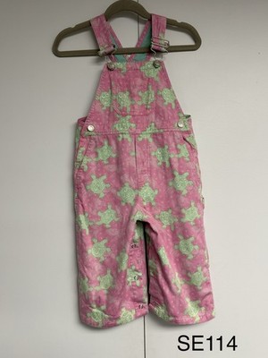 Early 2000s Lilly Pulitzer 24M Sea Turtle Print Shortalls Overalls Pink Rare