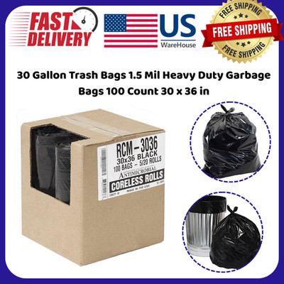 30 Gallon Trash Bags 1.5 Mil Heavy Duty Garbage Bags 100 Count 30 x 36 in