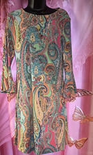 Tommy Hilfiger Multicolor Paisley Shift Dress Round Neck 3/4 Bell Sleeve 10