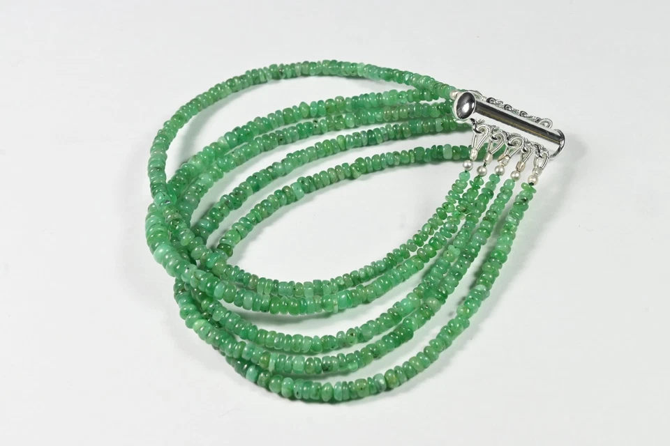 A++ Hermosas pulseras de 5 capas con cuentas de piedras preciosas de rondelle lisas esmeralda verde 8"" Foto 3 de 4