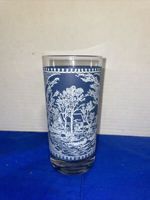ROYAL CHINA CURRIER IVES Blue USA 12 ounce Glassware Tumbler Homestead |  eBay