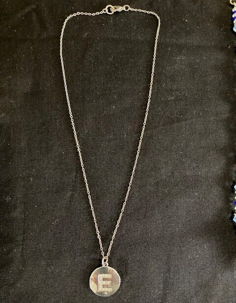 Initial Letter E rhinestone 1" round silver tone … - image 5