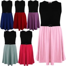 Kids Skater Dress Contrast Panel Summer Party Dresses For Girls 5-13 Yr