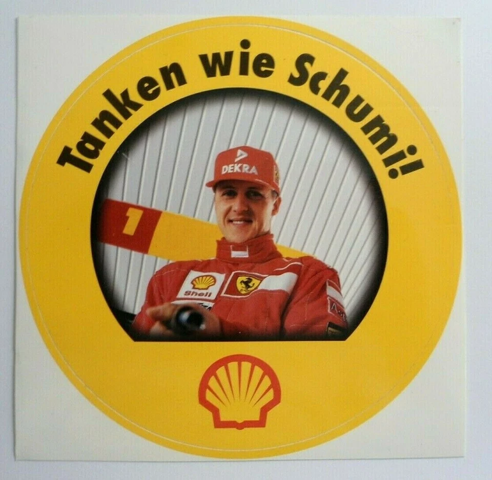 MARKENLOS Werbe-Aufkleber Shell Tanken wie Schumi Michael Schumacher F1 Motorsport 90er