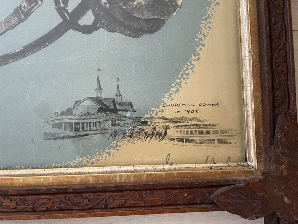Vintage Kentucky Derby Horse Framed Tramp Art Print Churchill Downs