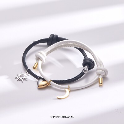 Sun Moon Magnetic Heart Couple Bracelet in Stainless Steel - Main Image