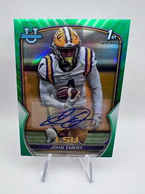 John Emery - 2022 Bowman U Chrome Prospect Auto #67 Green Refractor /99 LSU