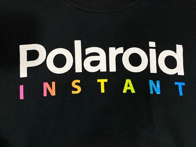 Polaroid Instant Mens Large Black Long Sleeve Crew Neck Pullover Logo Tee #860