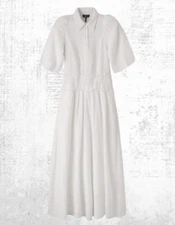 Ex ME+EM Women’s Cheesecloth Shirred Maxi Shirt Dress in White RRP £175