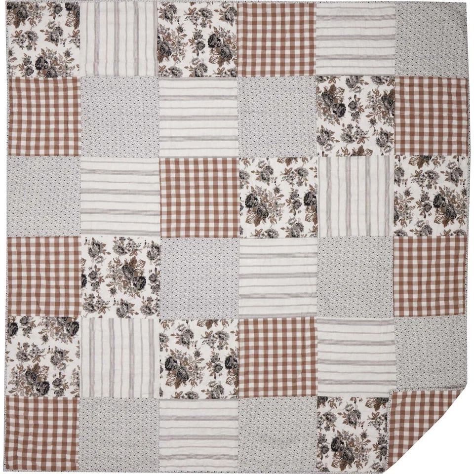 Annie Portabella Patch Queen QUILT Country Patchwork Plaids Rustic Hand Quilted - Image 3 of 4