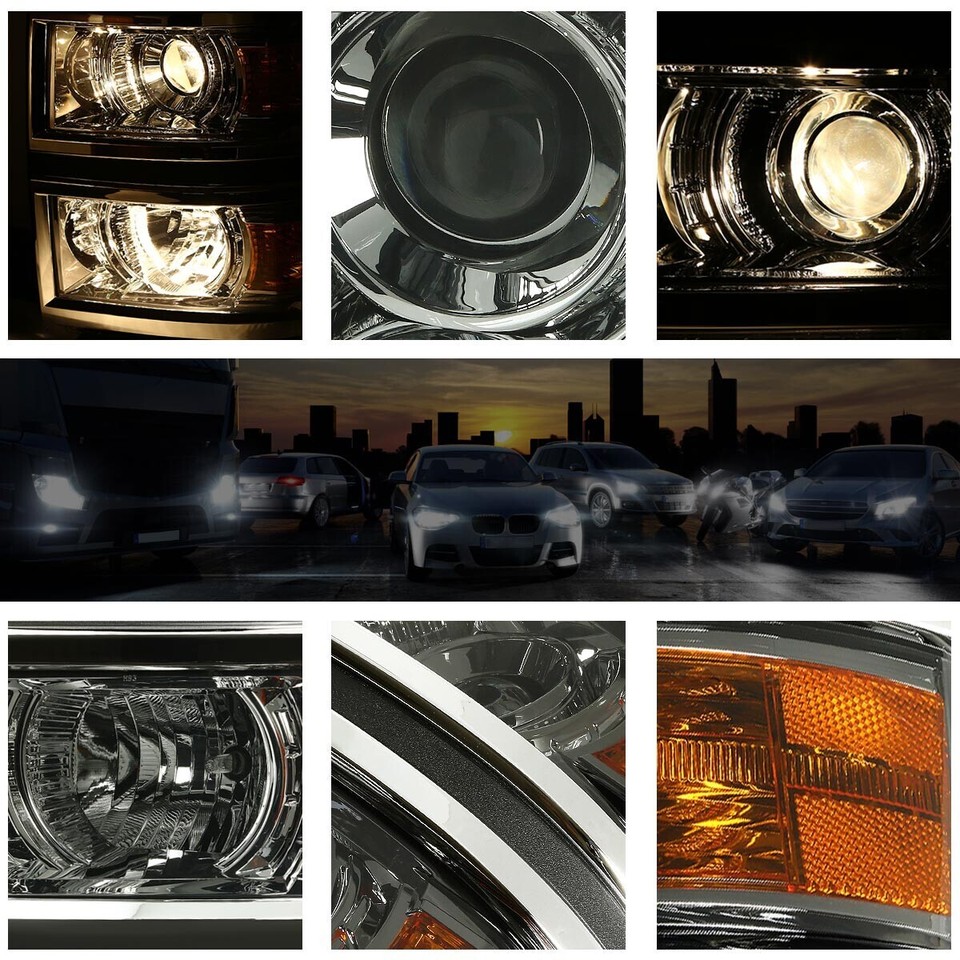 Pair Black Amber Projector Headlights For 2014-2015 Chevy Silverado 1500 Pickup - View #6