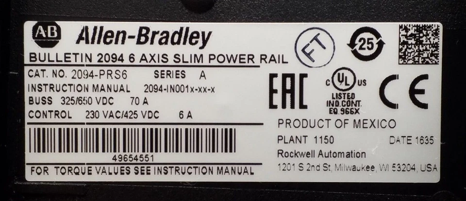 Riel de alimentación Allen Bradley 2094-PRS6 Kinetix 6000, delgado, 6 ejes. Probado Bueno Foto 4 de 4