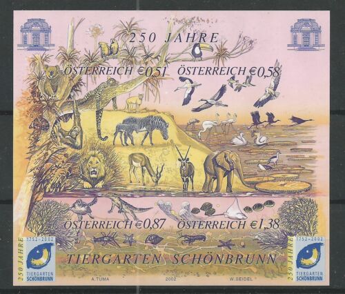 Österreich 2002 250 Jahre Tiergarten Schönbrunn Buntdruck-Block postfrisch