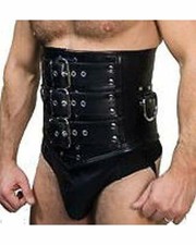 Mens Real Black Leather Heavy Duty Corset Cincher - MCOR1 FREE P P IN USA