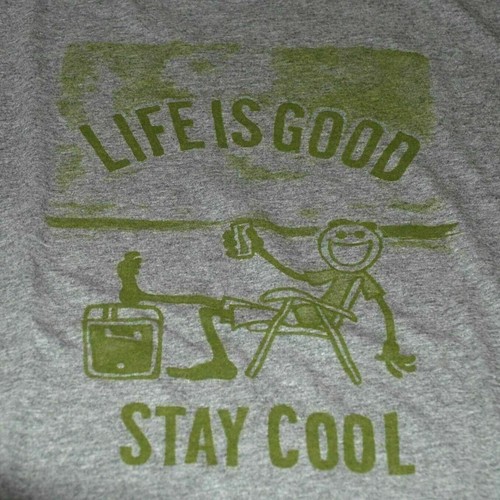T-shirt Life Is Good Homme Happy Hour Camp Dog – Gris – Manches Courtes NEUF