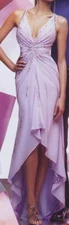 HI-LOW Formal PROM Dress PLUNGING V-neck LOW BACK Beaded Chiffon LILAC 10 New