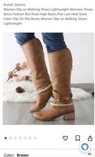 Women  s Knee High Boots Flat Low Heel Solid Color Slip On Mid Boots Size 10