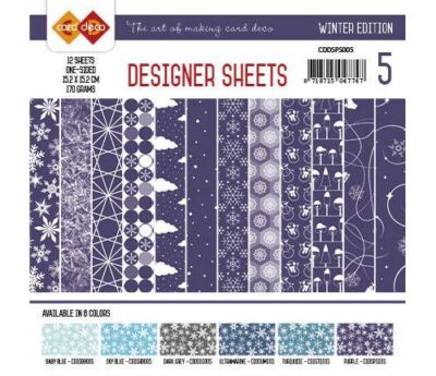 Paperpack - 15,2 x 15,2cm - Designer Sheets 5  Winter / Lila- 170gr - 12 Blatt