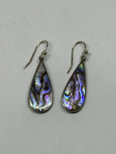 Orecchini vintage argento 925 viola e blu abalone a goccia firmati ATI 1,7" 3,6g - Foto 18 di 23
