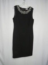 CALVIN KLEIN BLACK LINED PEARL ACCENT BACK ZIP SLEEVELESS DRESS SZ 12 #X952