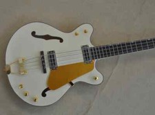 4 String Off-white Color Semi-Hollow Body Electric Bass Guitar Golden Pickguard