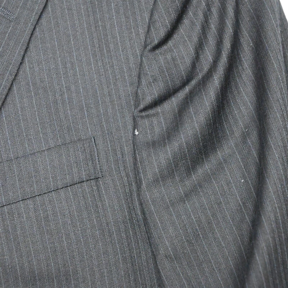 Geoffrey Beene 42R 32x30 黑色条纹 100% 羊毛男式夹克裤子套装 — 第 2/4 张图片