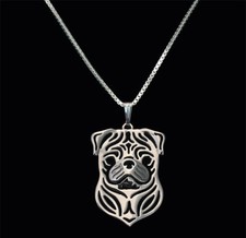 Cute Pug Dog Canine Collection Silver Tone Metal Pendant Necklace