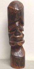 Vintage Hand Carved Wooden Tiki Statue Totem 12  Tall x 2 3/4  Wide