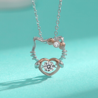 0.5ct D Color Moissanite Kitty Cat Pendant Necklace Women 925 Sterling Silver 