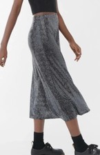 Urban Outfitters UO Skirt Sz Small Black Silver Metallic Sparkle Midi A-Line New