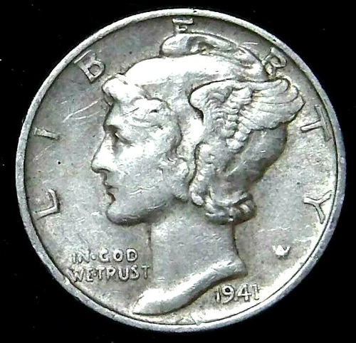 1941-P 10C Mercury Dime AU 90% Silver 21lst0518