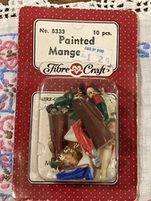 Vintage Fibre Craft 8333 Miniature Painted MANGER SET .5-1.5"  NOS Hong Kong