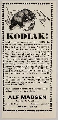 1955 Print Ad Hunt Kodiak Bear in Alaska Alf Madsen Guide & Outfitter