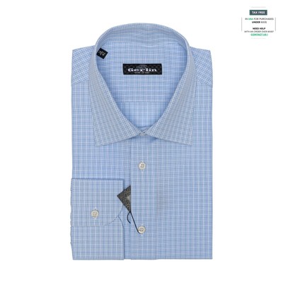 Luxus Gerlin Hemd Kariert Hellblau Alumo Baumwolle 16 - 41 4G Zilli