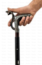 Antique Brass Snake Handle 3 Fold Wooden Walking Black Stick Cane Vintage Styles