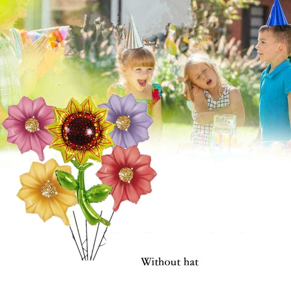 5 enormes globos de lámina de girasol auto sellados brillantes decoración de fiesta de cumpleaños helio/aire Foto 4 de 4