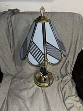 Vtg 3 Way Touch Table Lamp 3 Bulb Brass Reversible Glass Panel 8 Panels 90's