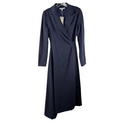 NWT Zoe And Claire Navy Pinstripe Wrap Dress Sz S Asymmetric Hem Office Luxury