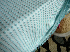 VTG MORGAN JONES AQUA MINI POPS ON AQUA RARE CHENILLE BEDSPREAD FABRIC 24X18 A+ VTG MORGAN JONES AQUA MINI POPS ON AQUA RARE CHENILLE BEDSPREAD FABRIC 24X18 A+