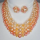 Vintage Costume Jewelry Peach Ombre 4 Layer Faux Pearl Necklace Clip On Earrings