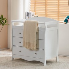 White 3-Tier Baby Cot w/ Storage Drawers Safety Guard, 90.5x58x92cm