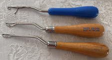 VTG Latch Hook Rug Tool Needle Wooden Handle Mary Maxim Made England Lot of 3