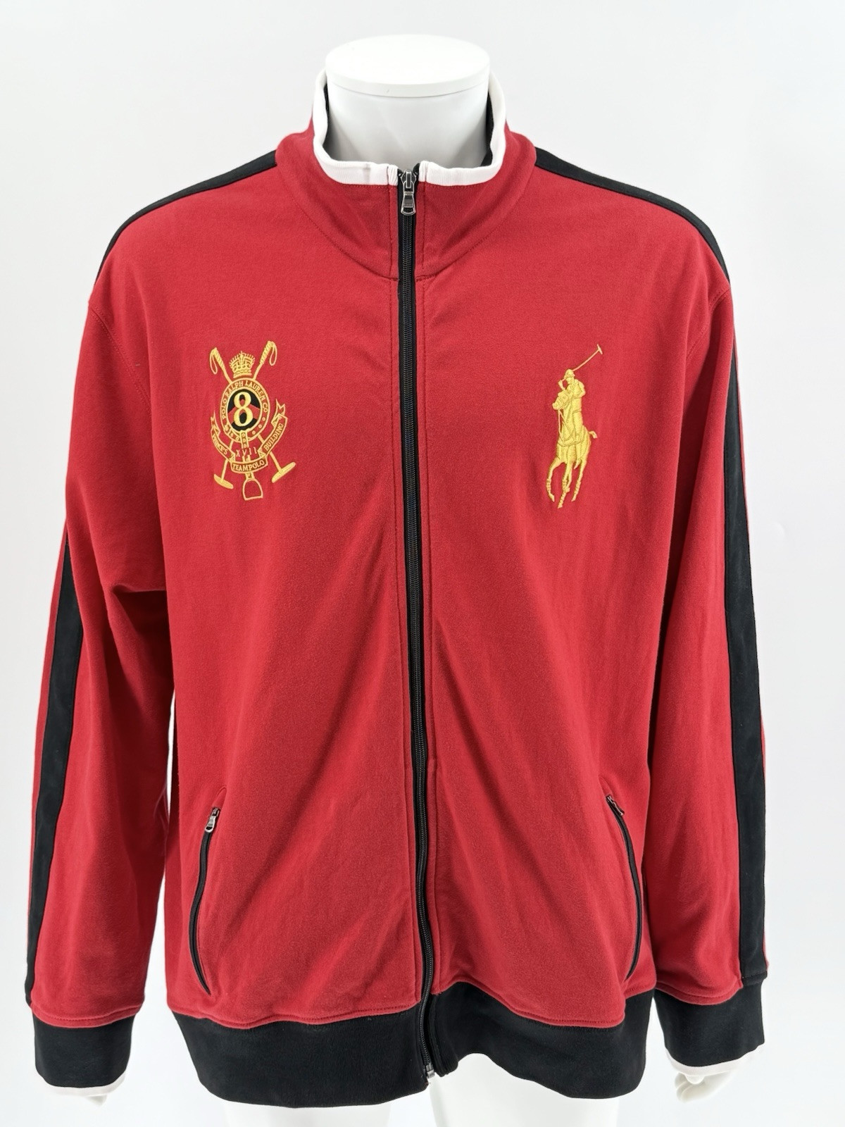 POLO RALPH LAUREN PRL XXL Big Pony rosso giacca vintage full zip manica lunga MJ5