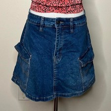 Vintage 90s blue denim mini skirt with chunky side pockets